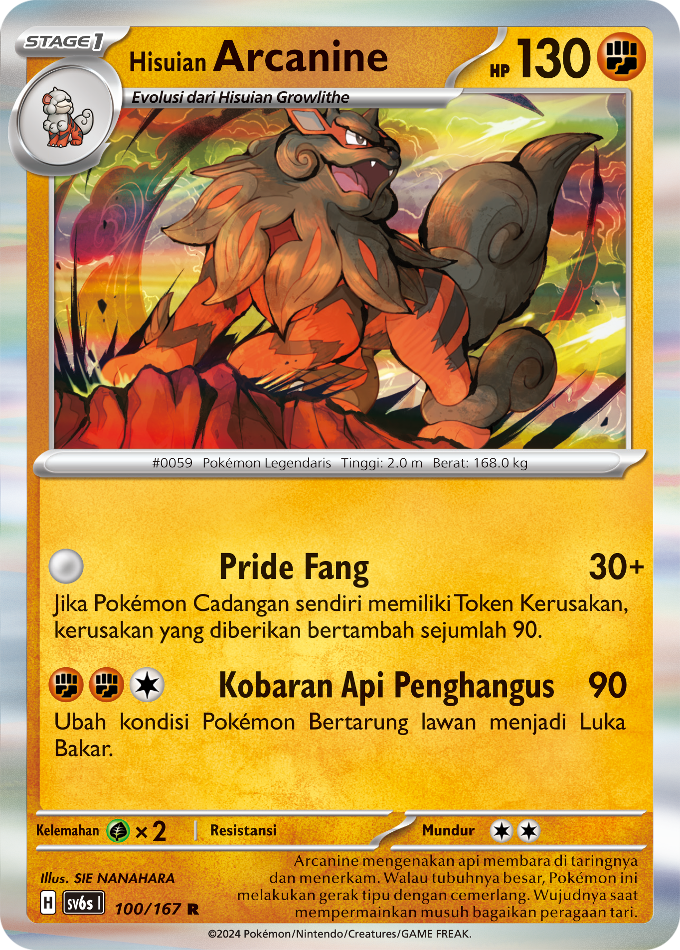 Hisuian Arcanine 100 — Topeng Transfigurasi (Indonesian Pokémon TCG card)