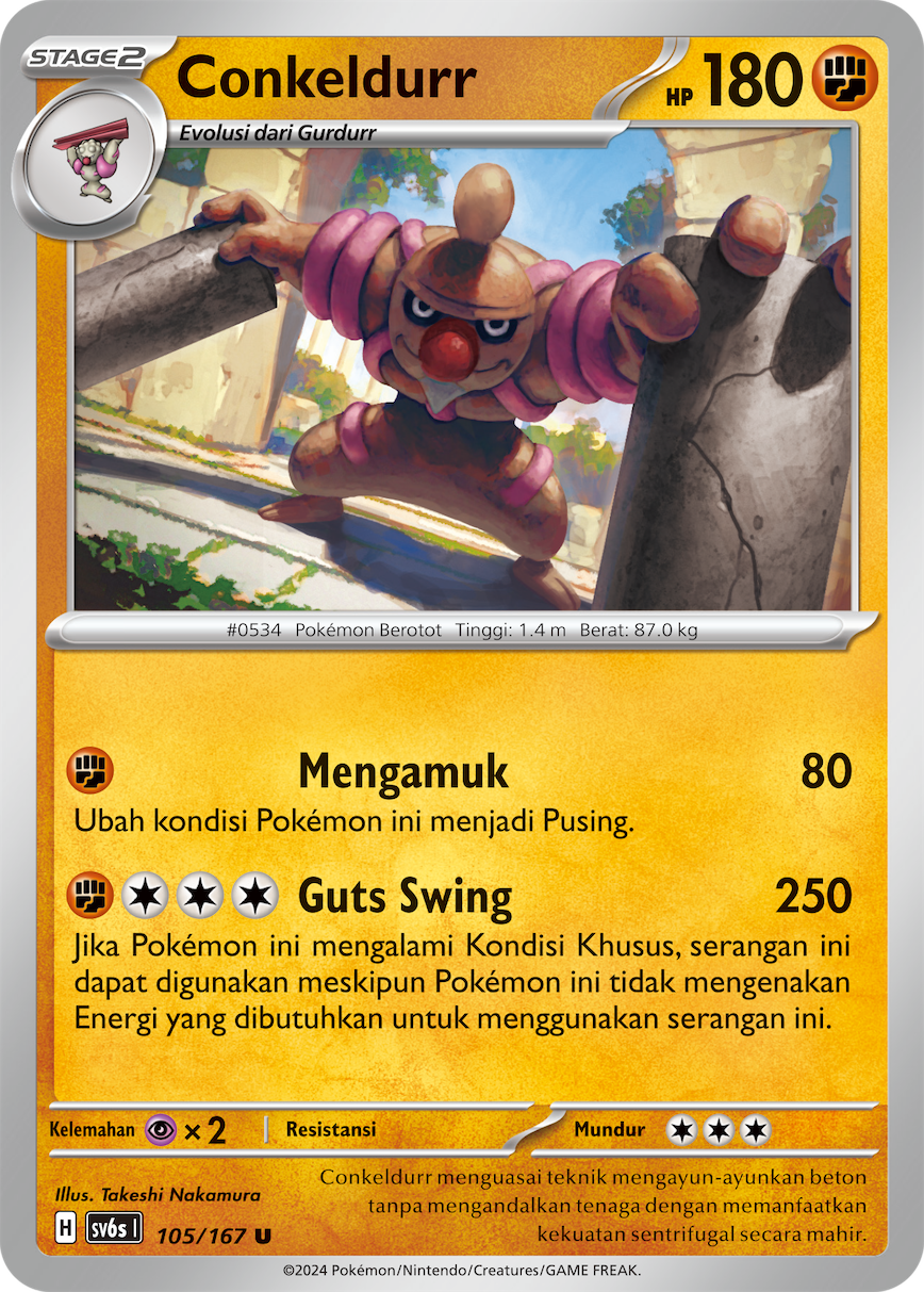 Conkeldurr 105 — Topeng Transfigurasi (Indonesian Pokémon TCG card)