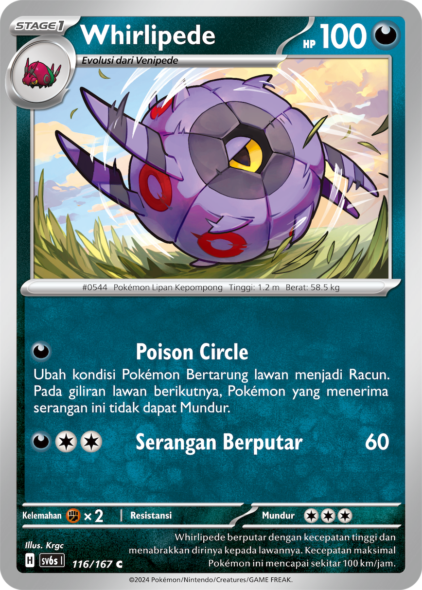 Whirlipede 116 — Topeng Transfigurasi (Indonesian Pokémon TCG card)