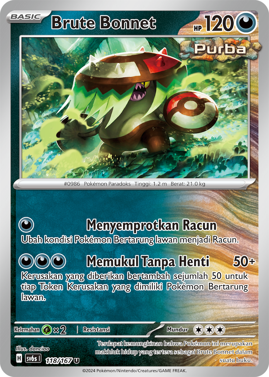 Brute Bonnet 118 — Topeng Transfigurasi (Indonesian Pokémon TCG card)