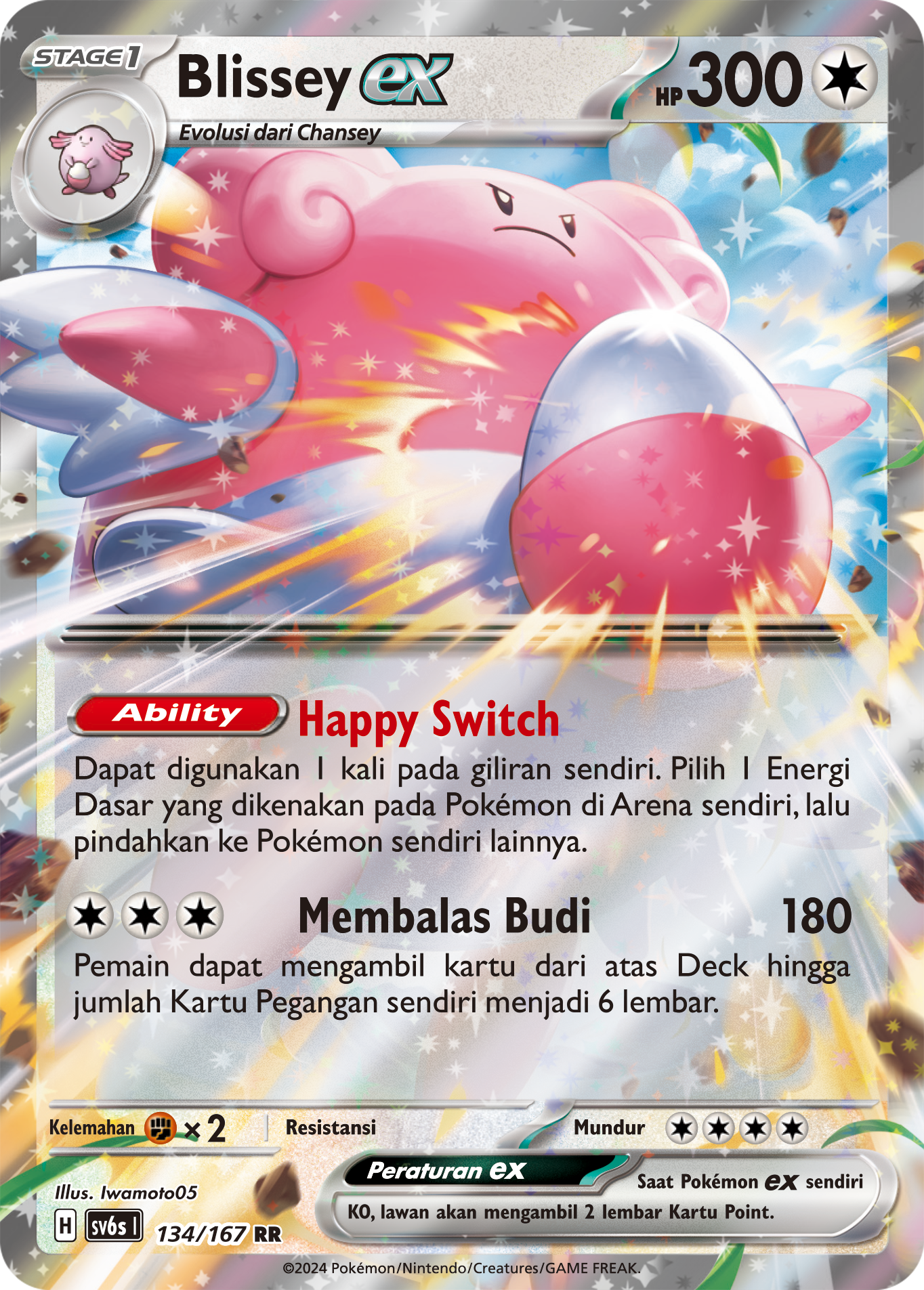 Blissey ex 134 — Topeng Transfigurasi (Indonesian Pokémon TCG card)