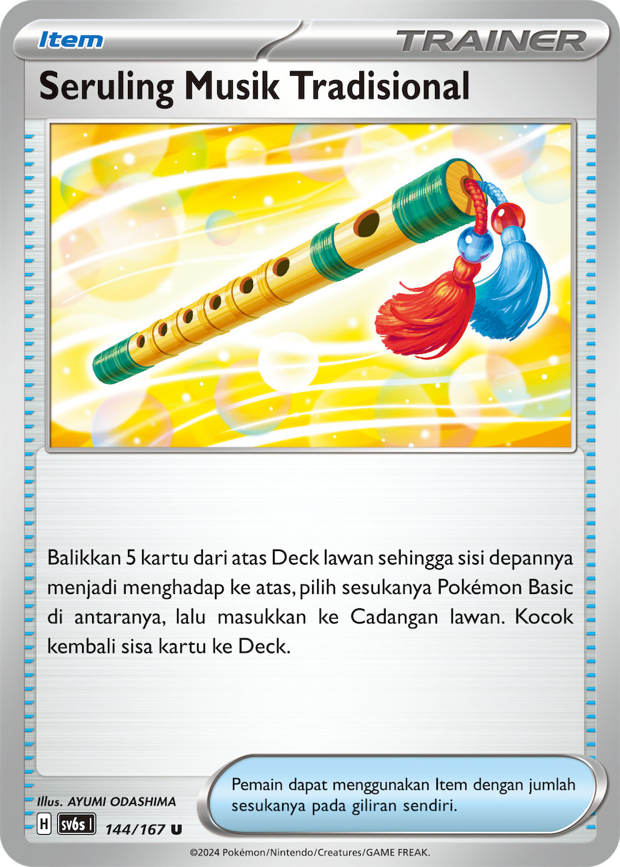 Seruling Musik Tradisional 144 — Topeng Transfigurasi (Indonesian Pokémon TCG card)