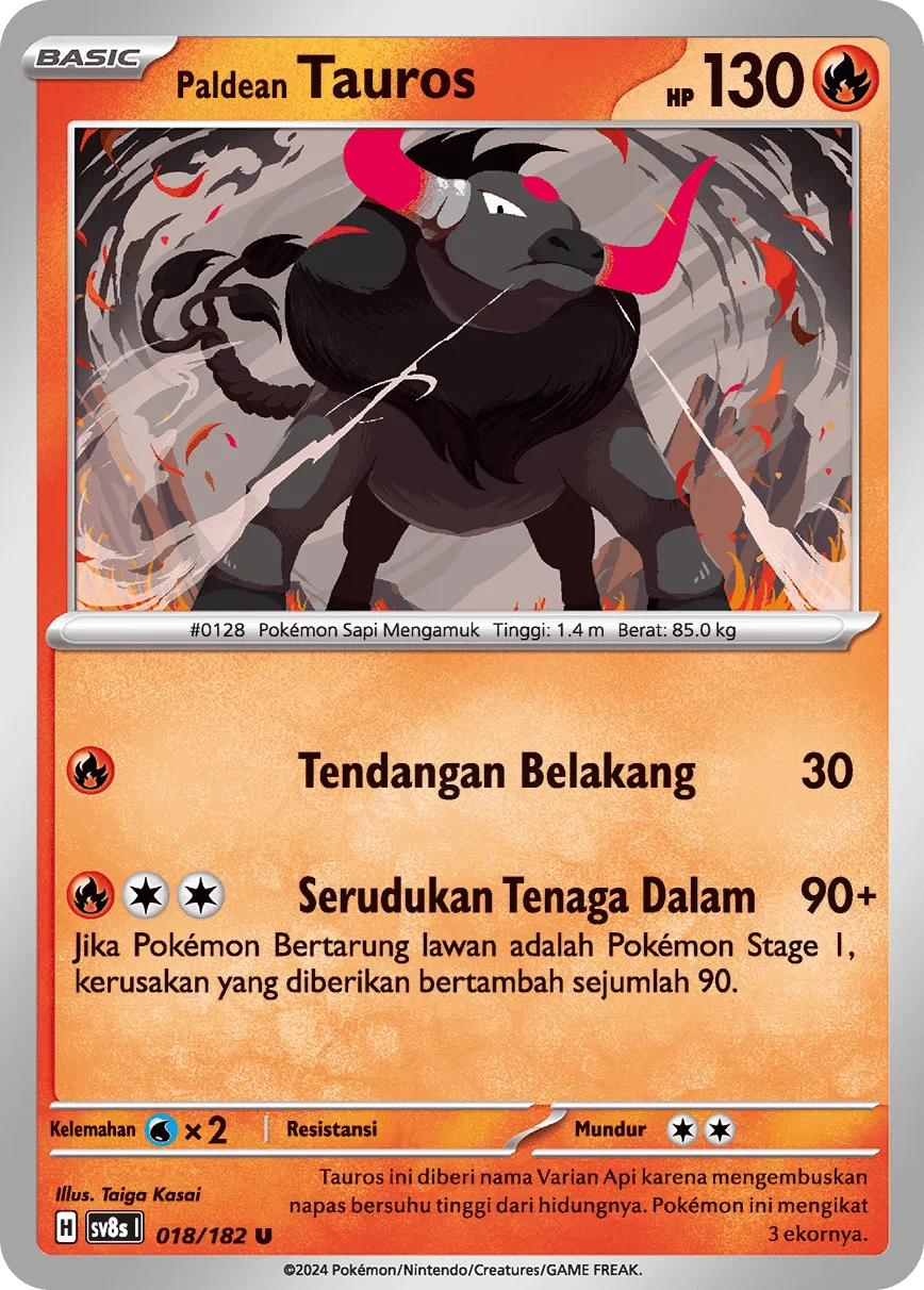 Paldean Tauros 018 (Indonesian Pokémon TCG card)