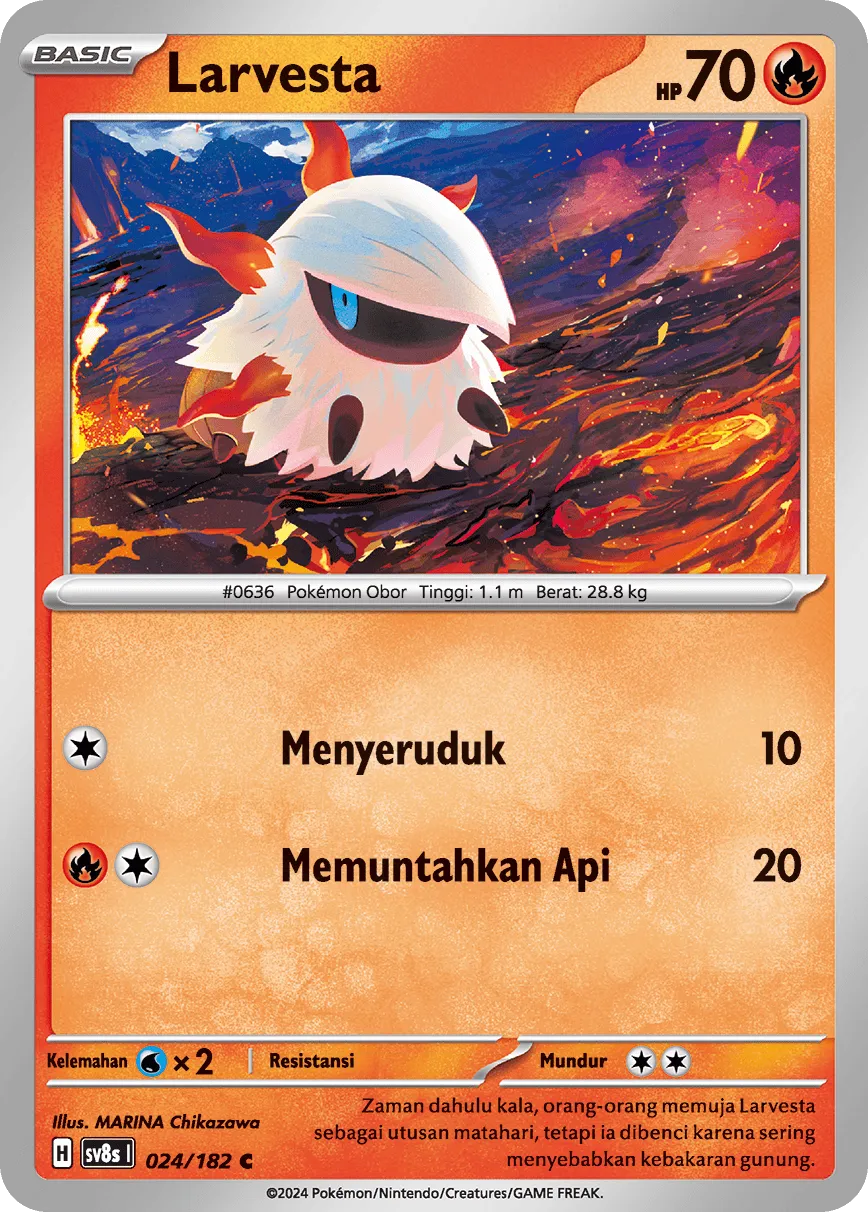 Larvesta 024 (Indonesian Pokémon TCG card)