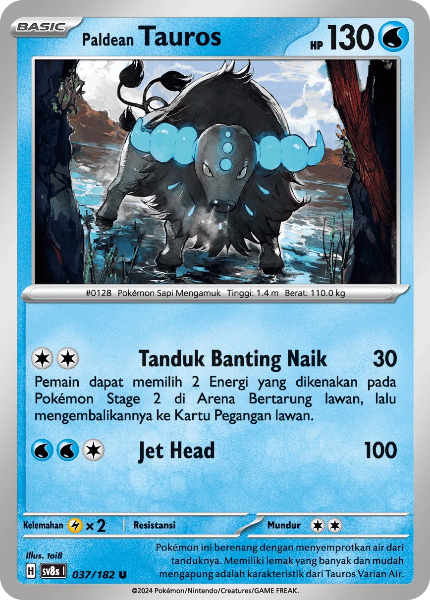 Paldean Tauros 037 (Indonesian Pokémon TCG card)