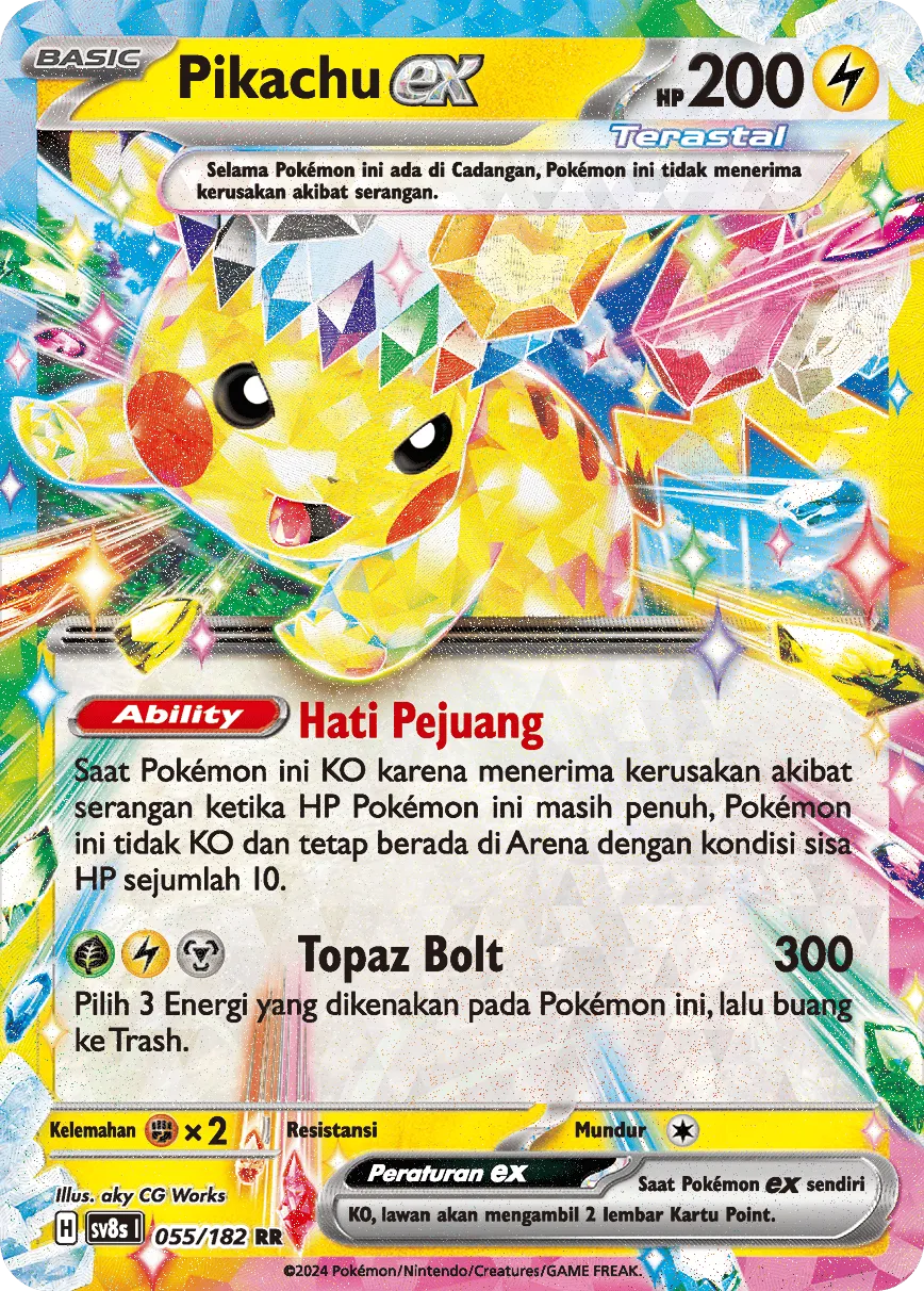 Pikachu ex 055 (Indonesian Pokémon TCG card)