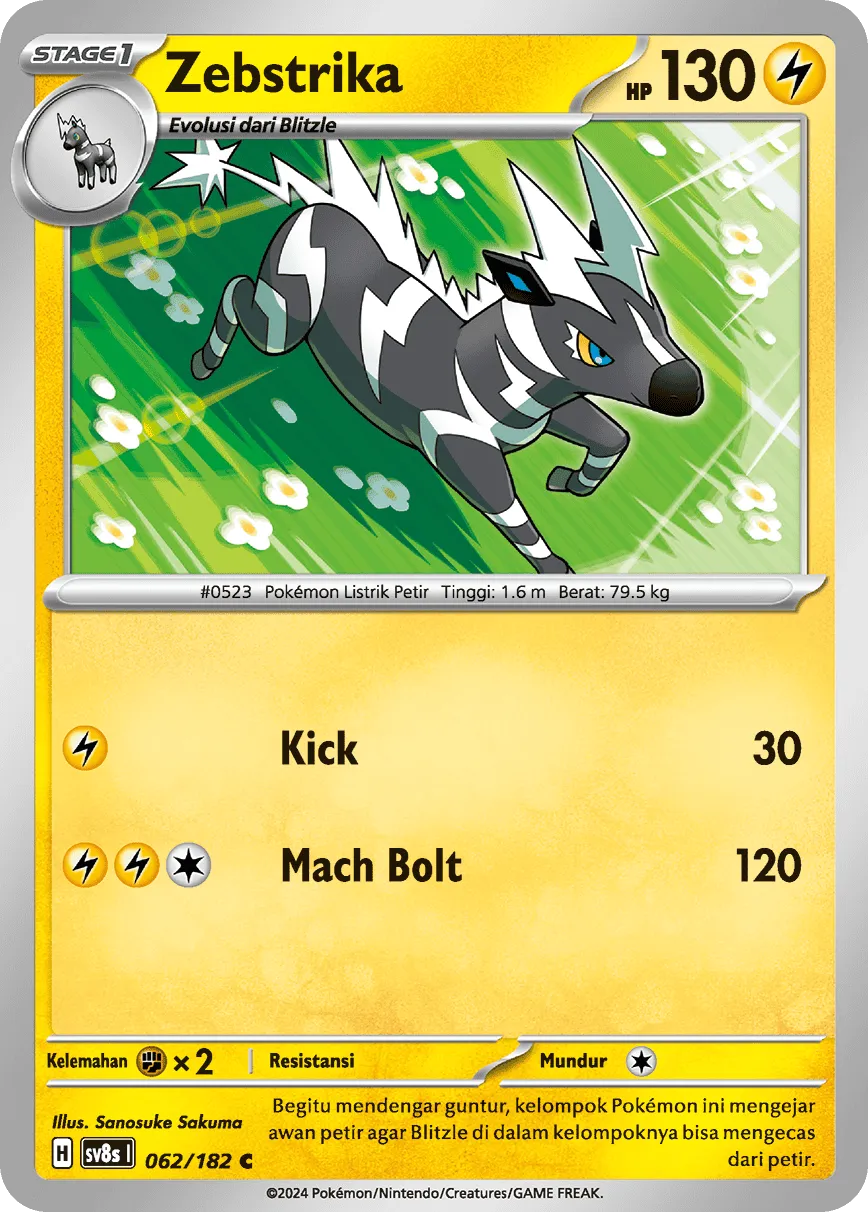 Zebstrika 062 (Indonesian Pokémon TCG card)