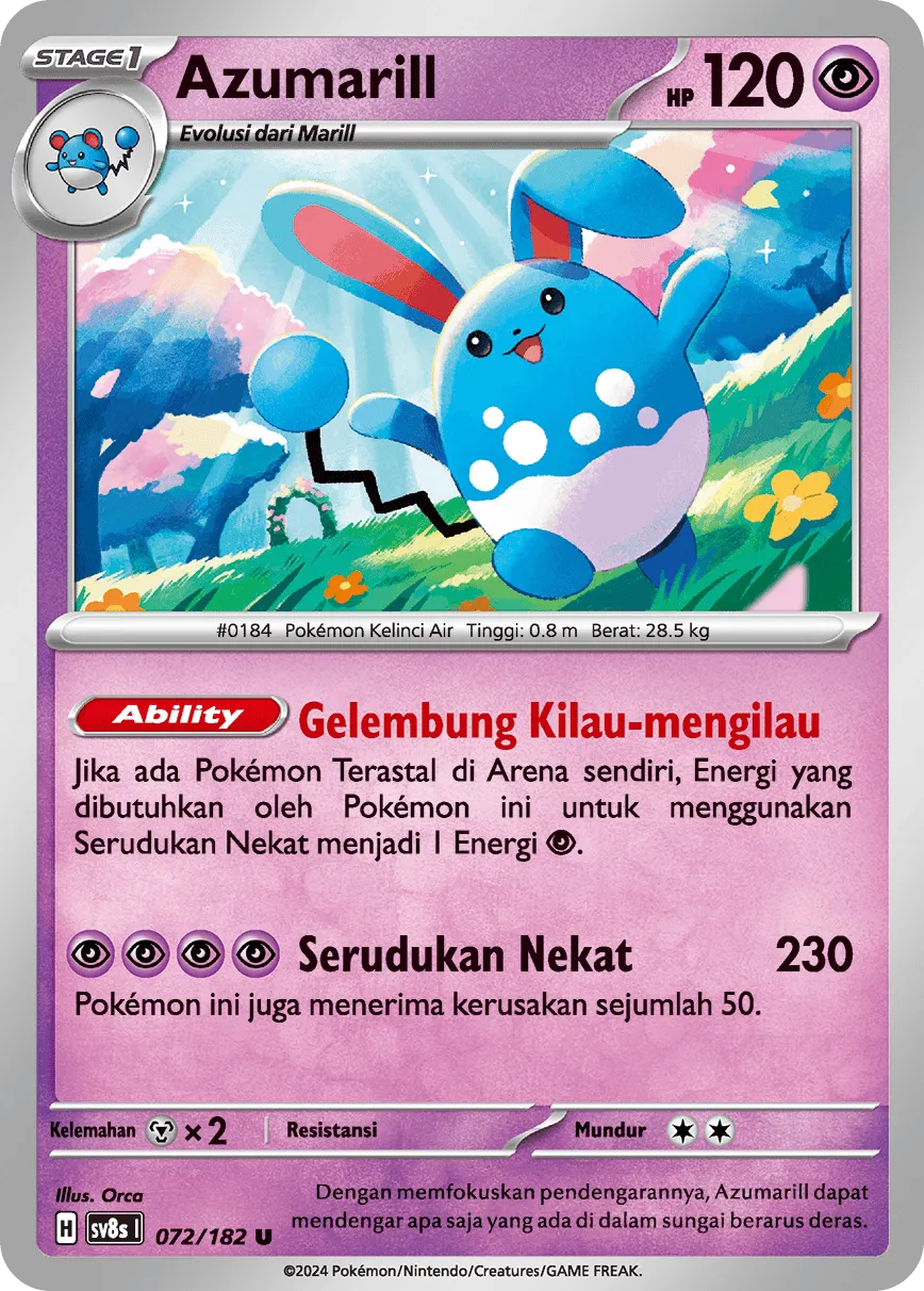 Azumarill 072 (Indonesian Pokémon TCG card)