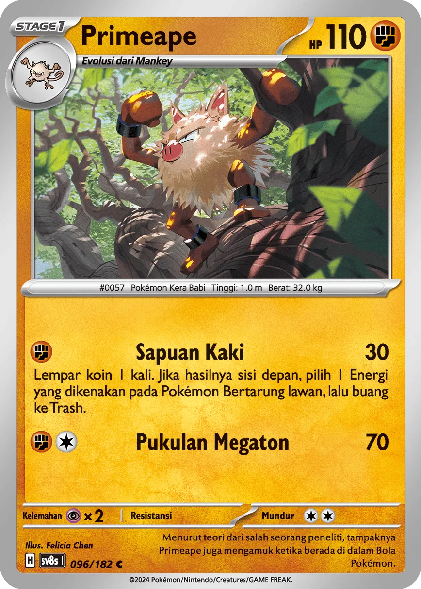 Primeape 096 (Indonesian Pokémon TCG card)