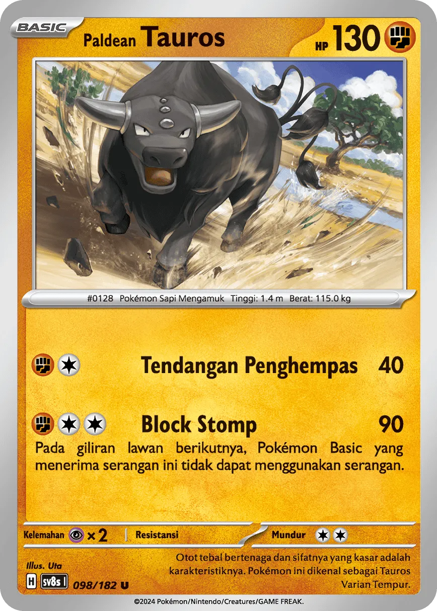 Paldean Tauros 098 (Indonesian Pokémon TCG card)