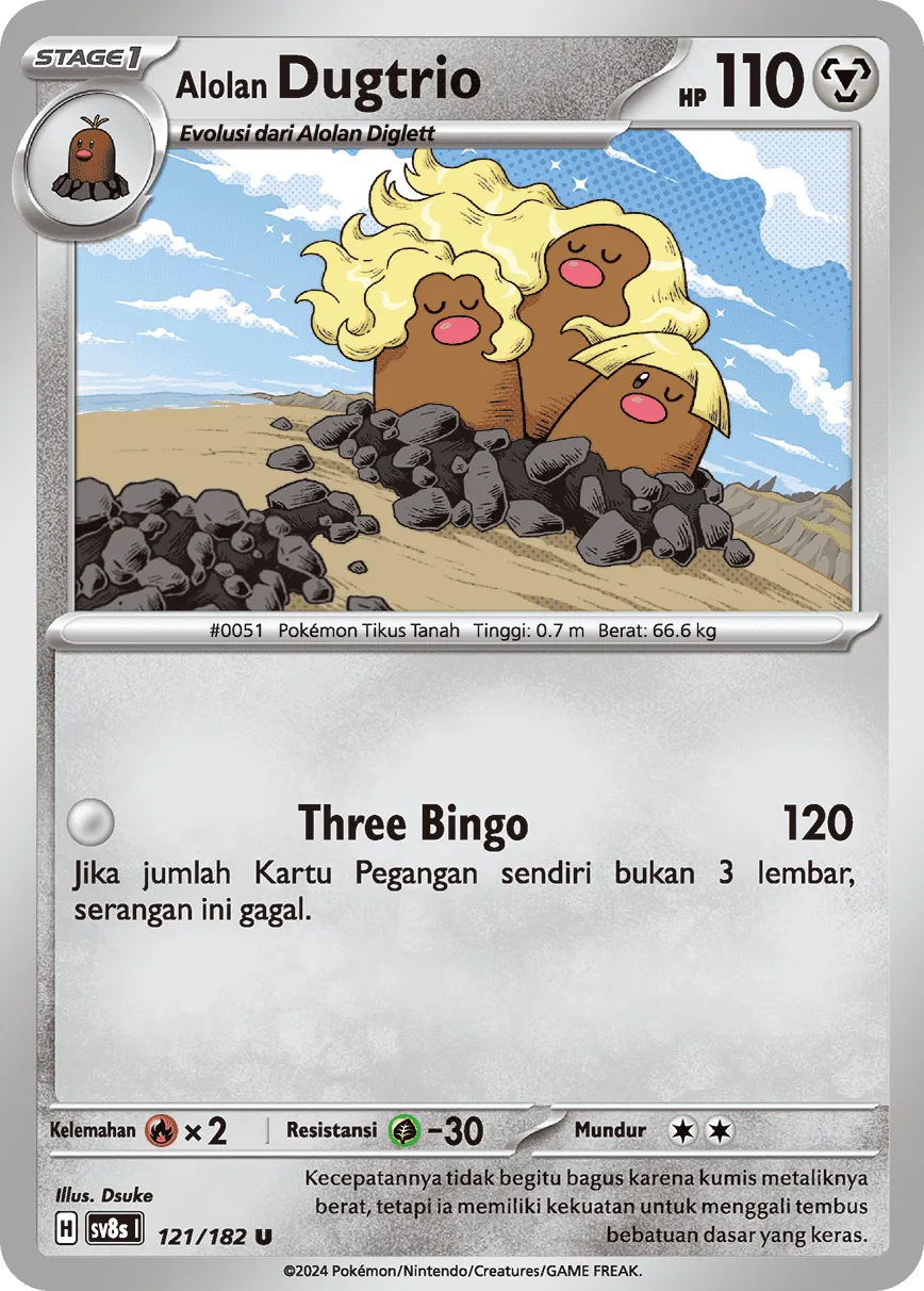 Alolan Dugtrio 121 (Indonesian Pokémon TCG card)