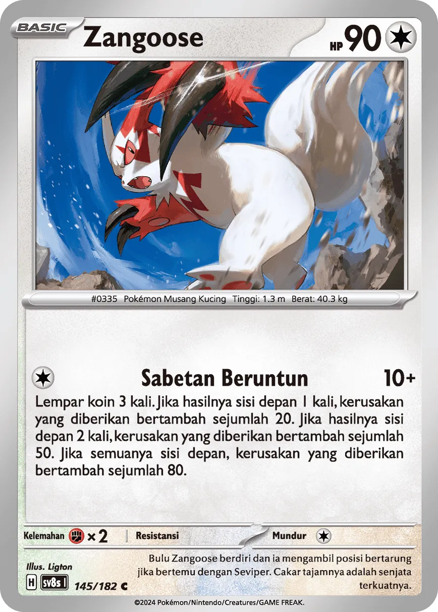 Zangoose 145 (Indonesian Pokémon TCG card)