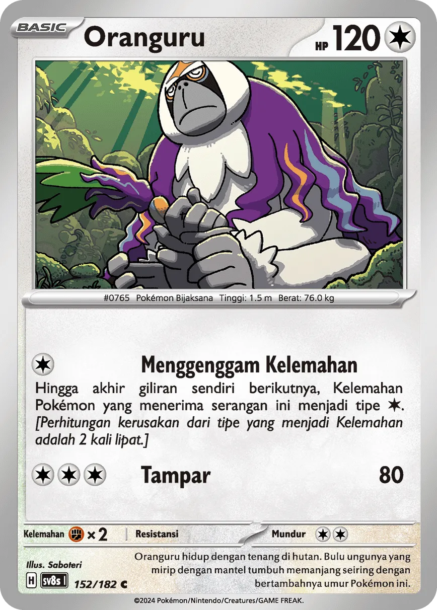 Oranguru 152 (Indonesian Pokémon TCG card)