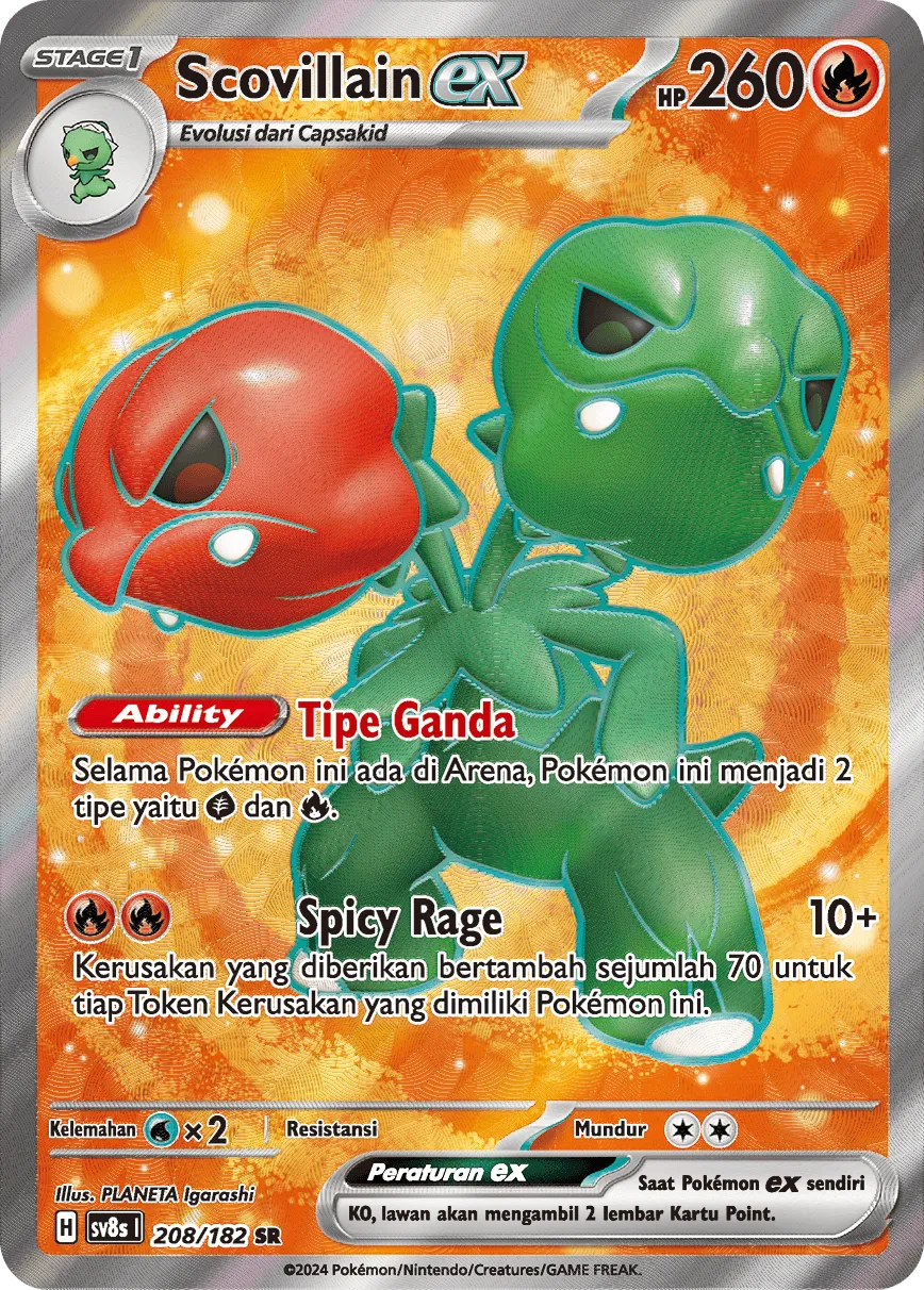 Scovillain ex 208 (Indonesian Pokémon TCG card)