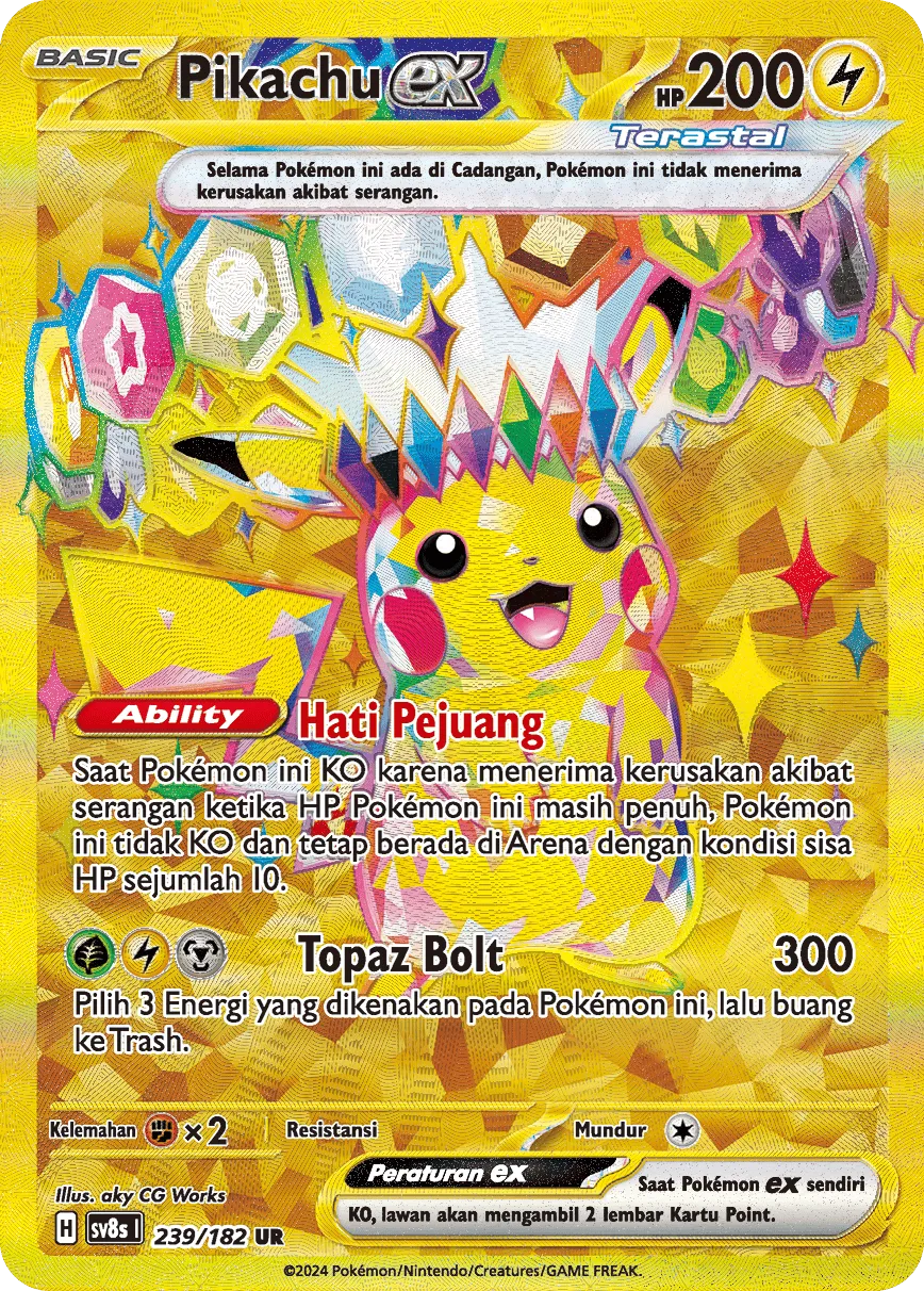 Pikachu ex 239 (Indonesian Pokémon TCG card)