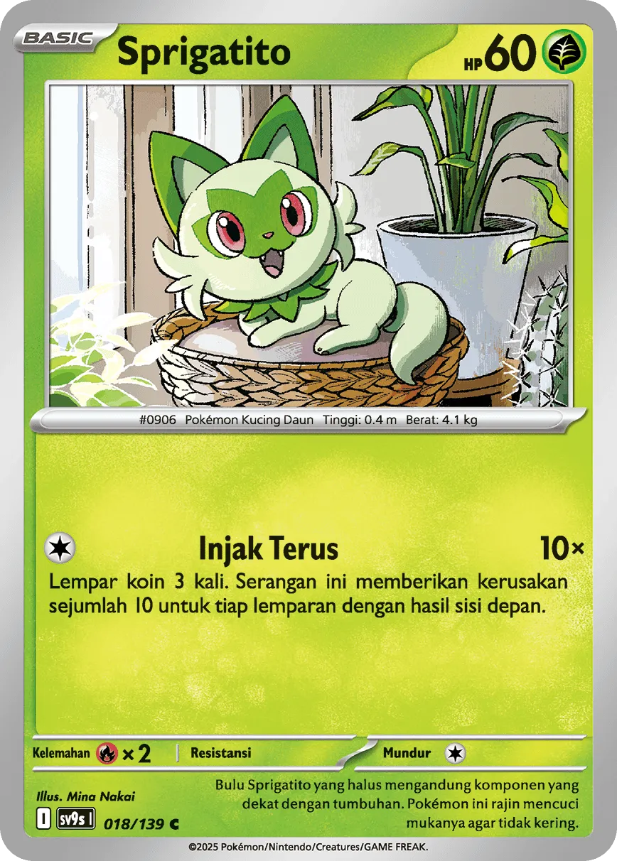 Sprigatito 018 — Ikatan Takdir (Indonesian Pokémon TCG card)