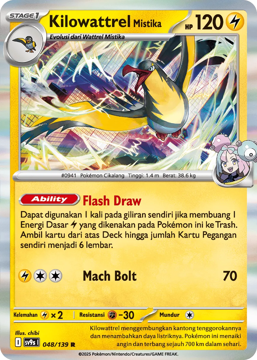 Iono's Kilowattrel 048 — Ikatan Takdir (Indonesian Pokémon TCG card)