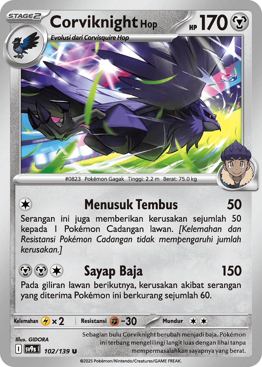 Hop's Corviknight 102 — Ikatan Takdir (Indonesian Pokémon TCG card)