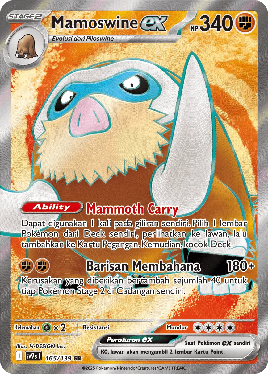 Mamoswine ex 165 — Ikatan Takdir (Indonesian Pokémon TCG card)