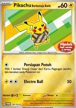 Pikachu Wearing a Batik Shirt 191 — Scarlet & Violet Indonesian Promos Singles (Indonesian Pokémon TCG card)