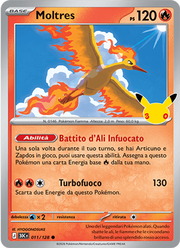 Moltres 011 — 30° Anniversario (Italian Pokémon TCG card)