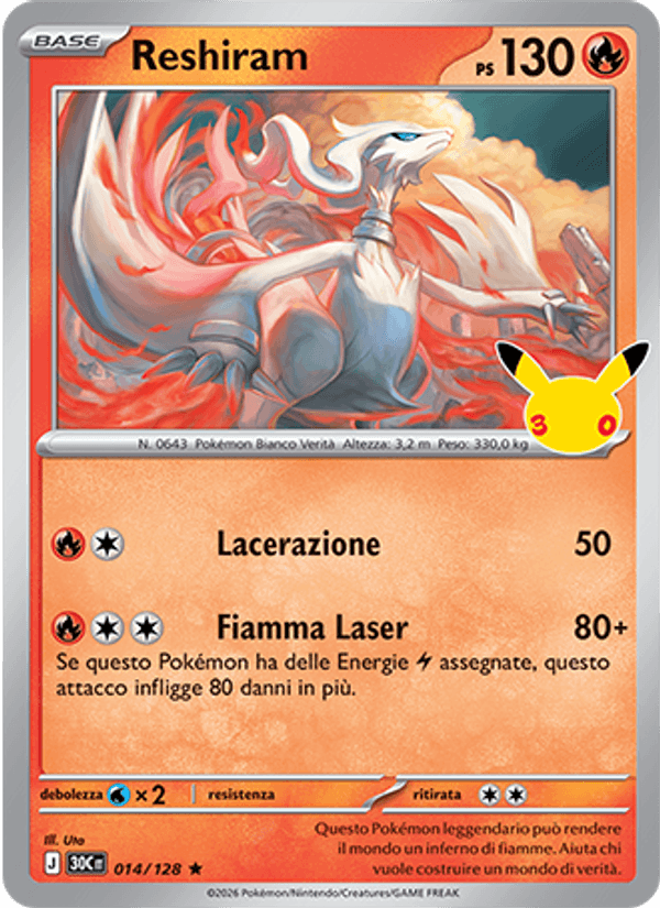 Reshiram 014 — 30° Anniversario (Italian Pokémon TCG card)