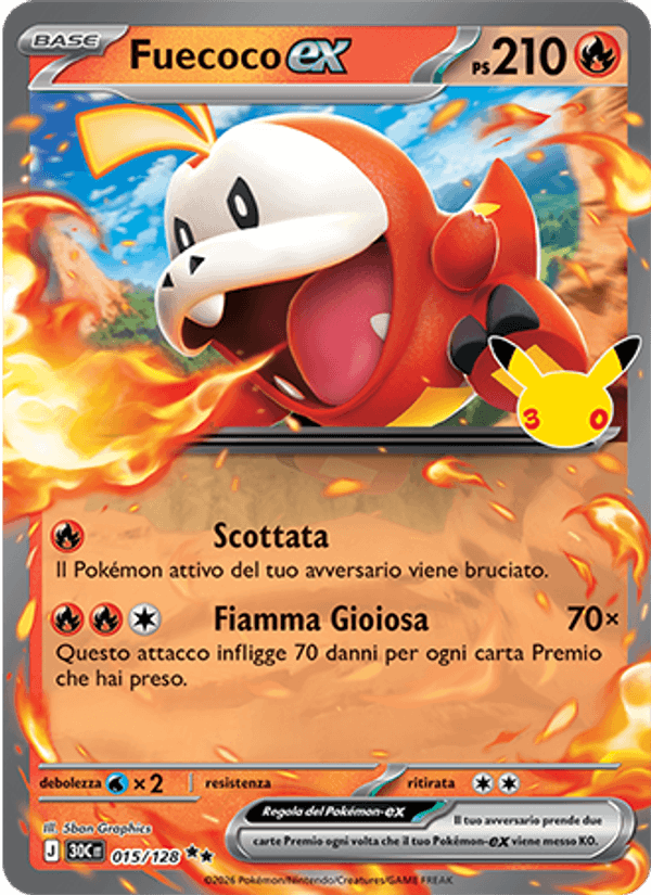 Fuecoco-ex 015 — 30° Anniversario (Italian Pokémon TCG card)