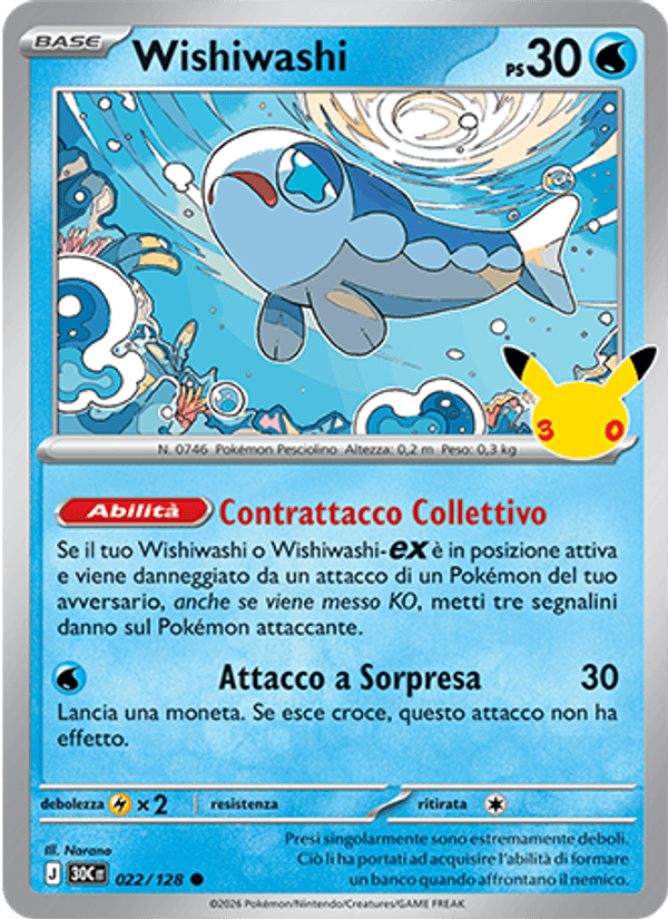 Wishiwashi 022 — 30° Anniversario (Italian Pokémon TCG card)