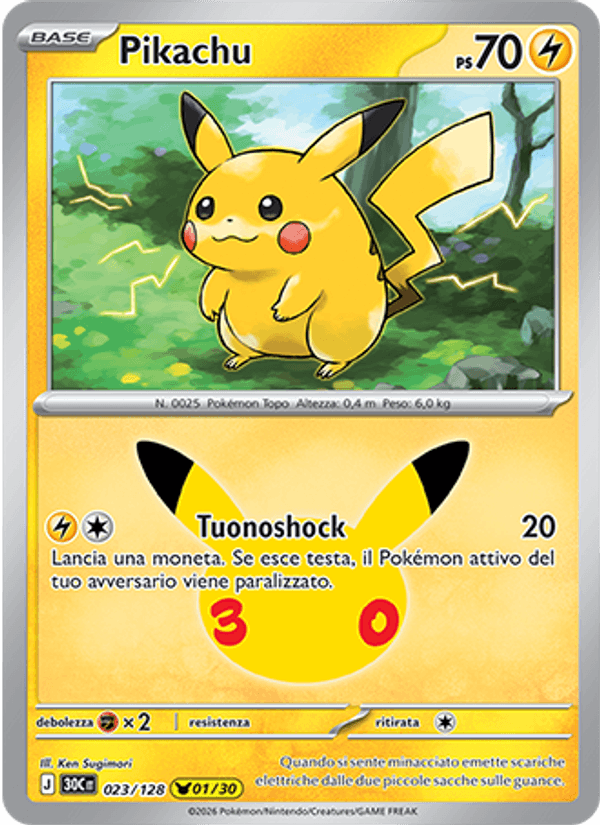 Pikachu 023 — 30° Anniversario (Italian Pokémon TCG card)