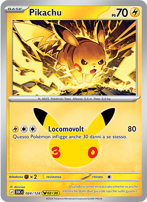 Pikachu 024 — 30° Anniversario (Italian Pokémon TCG card)