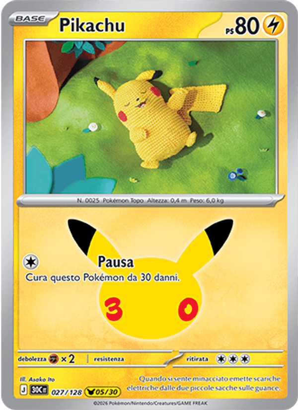 Pikachu 027 — 30° Anniversario (Italian Pokémon TCG card)