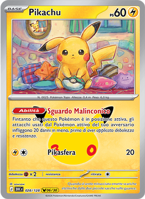 Pikachu 028 — 30° Anniversario (Italian Pokémon TCG card)