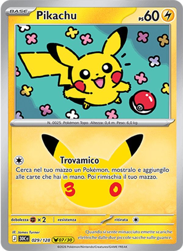 Pikachu 029 — 30° Anniversario (Italian Pokémon TCG card)