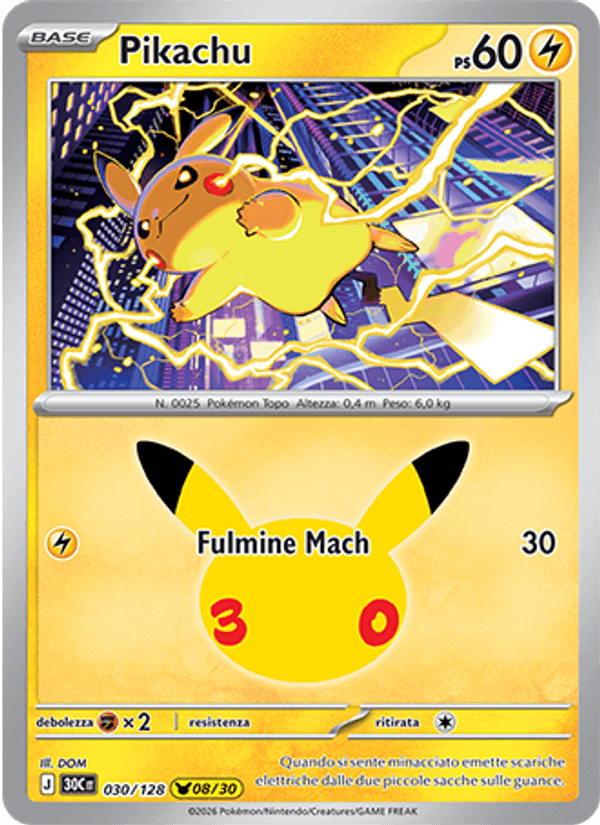 Pikachu 030 — 30° Anniversario (Italian Pokémon TCG card)