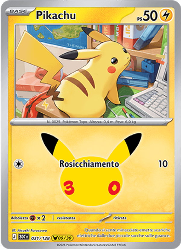 Pikachu 031 — 30° Anniversario (Italian Pokémon TCG card)