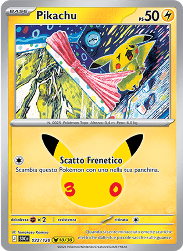 Pikachu 032 — 30° Anniversario (Italian Pokémon TCG card)
