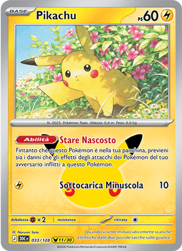 Pikachu 033 — 30° Anniversario (Italian Pokémon TCG card)