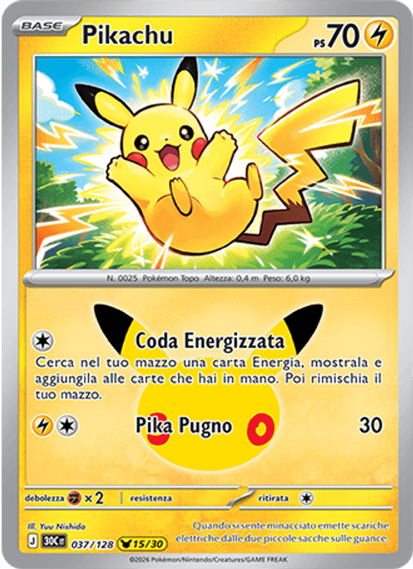 Pikachu 037 — 30° Anniversario (Italian Pokémon TCG card)