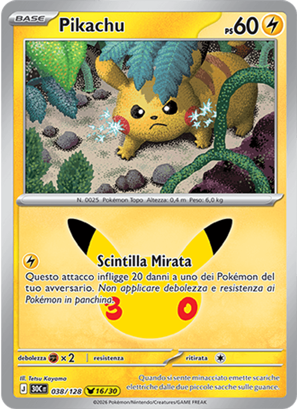 Pikachu 038 — 30° Anniversario (Italian Pokémon TCG card)
