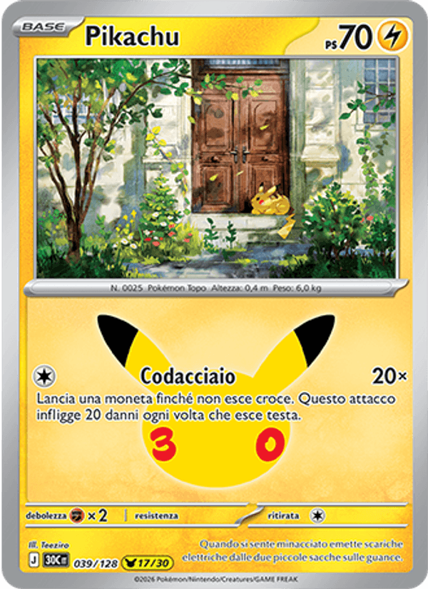 Pikachu 039 — 30° Anniversario (Italian Pokémon TCG card)
