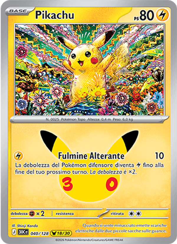 Pikachu 040 — 30° Anniversario (Italian Pokémon TCG card)