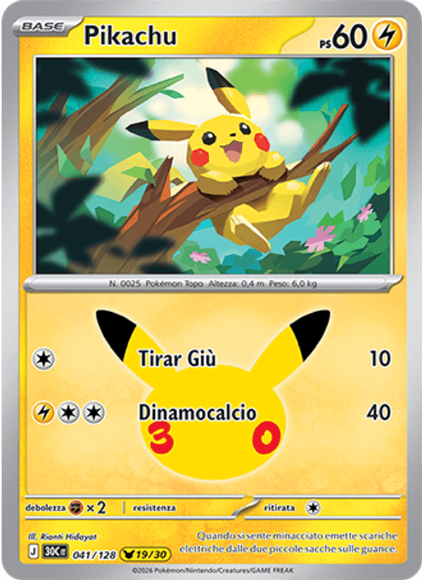 Pikachu 041 — 30° Anniversario (Italian Pokémon TCG card)