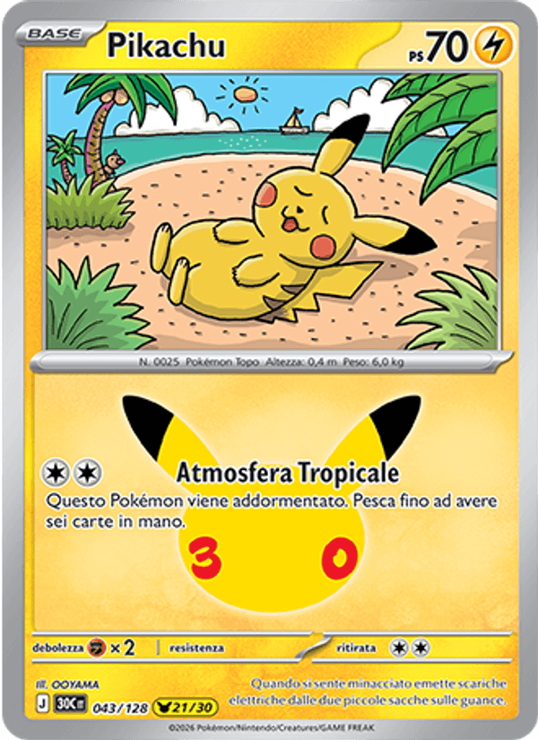 Pikachu 043 — 30° Anniversario (Italian Pokémon TCG card)