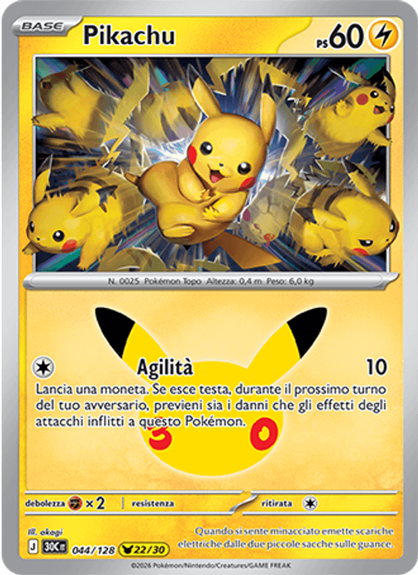 Pikachu 044 — 30° Anniversario (Italian Pokémon TCG card)