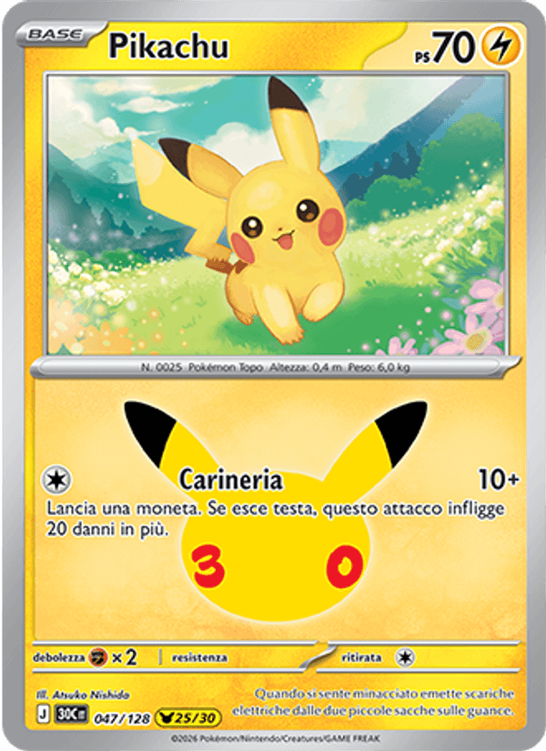 Pikachu 047 — 30° Anniversario (Italian Pokémon TCG card)