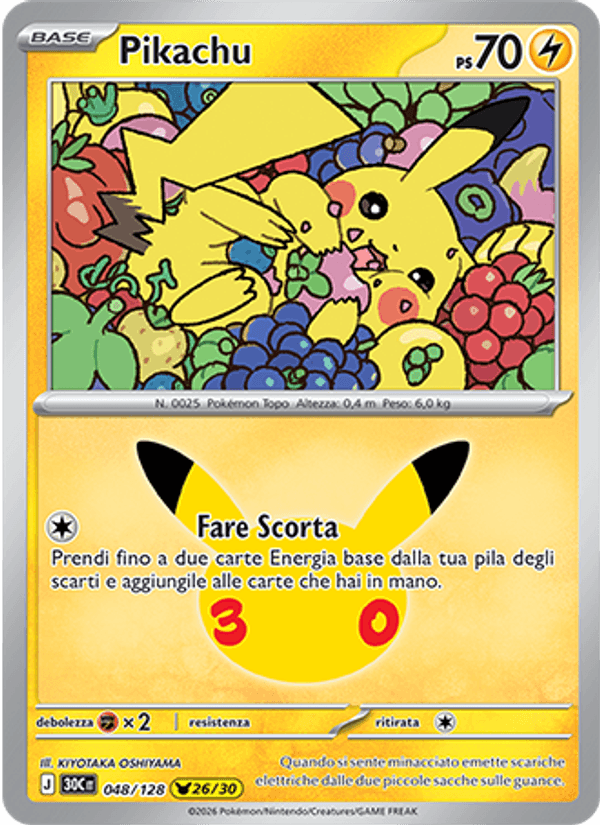 Pikachu 048 — 30° Anniversario (Italian Pokémon TCG card)