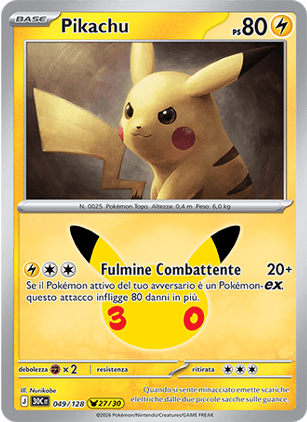Pikachu 049 — 30° Anniversario (Italian Pokémon TCG card)