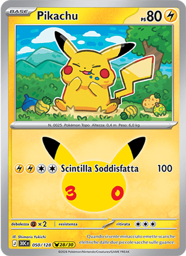 Pikachu 050 — 30° Anniversario (Italian Pokémon TCG card)
