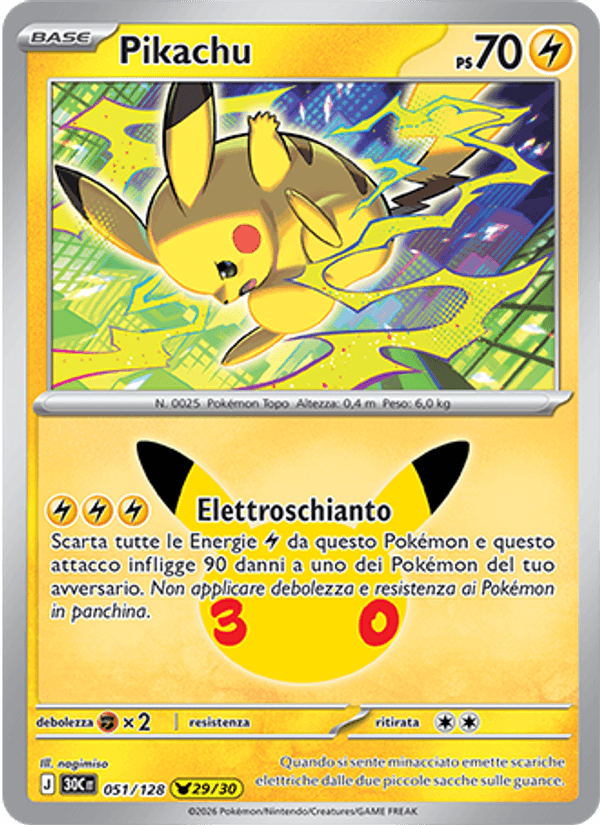 Pikachu 051 — 30° Anniversario (Italian Pokémon TCG card)