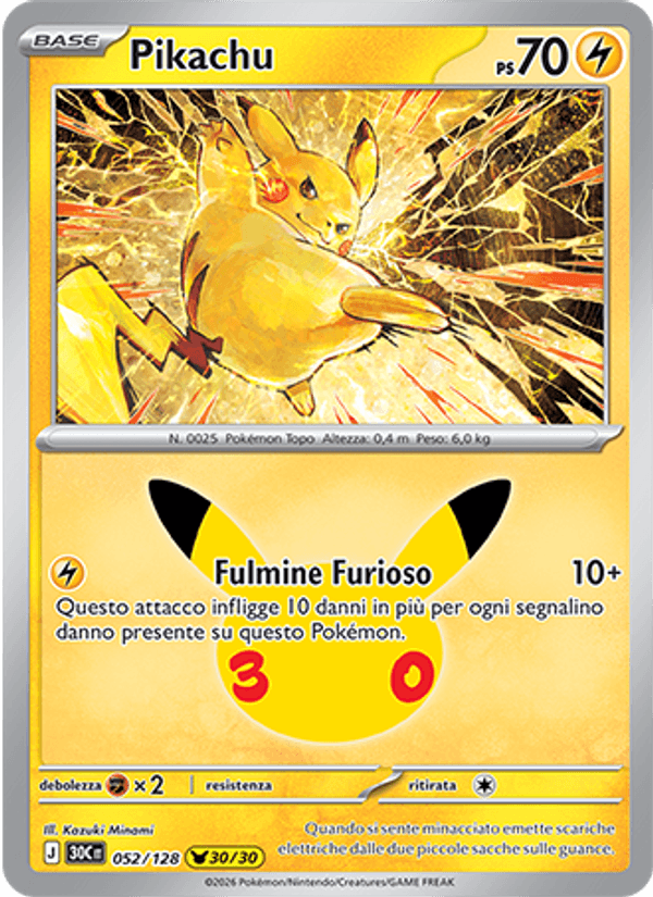 Pikachu 052 — 30° Anniversario (Italian Pokémon TCG card)